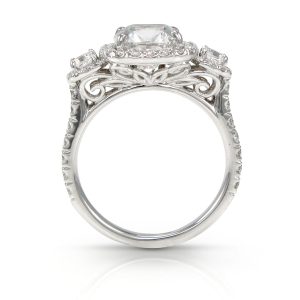 Cushion-cut three-stone ring
