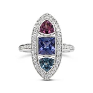 Tanzanite and Garnets with a Diamond Halo
