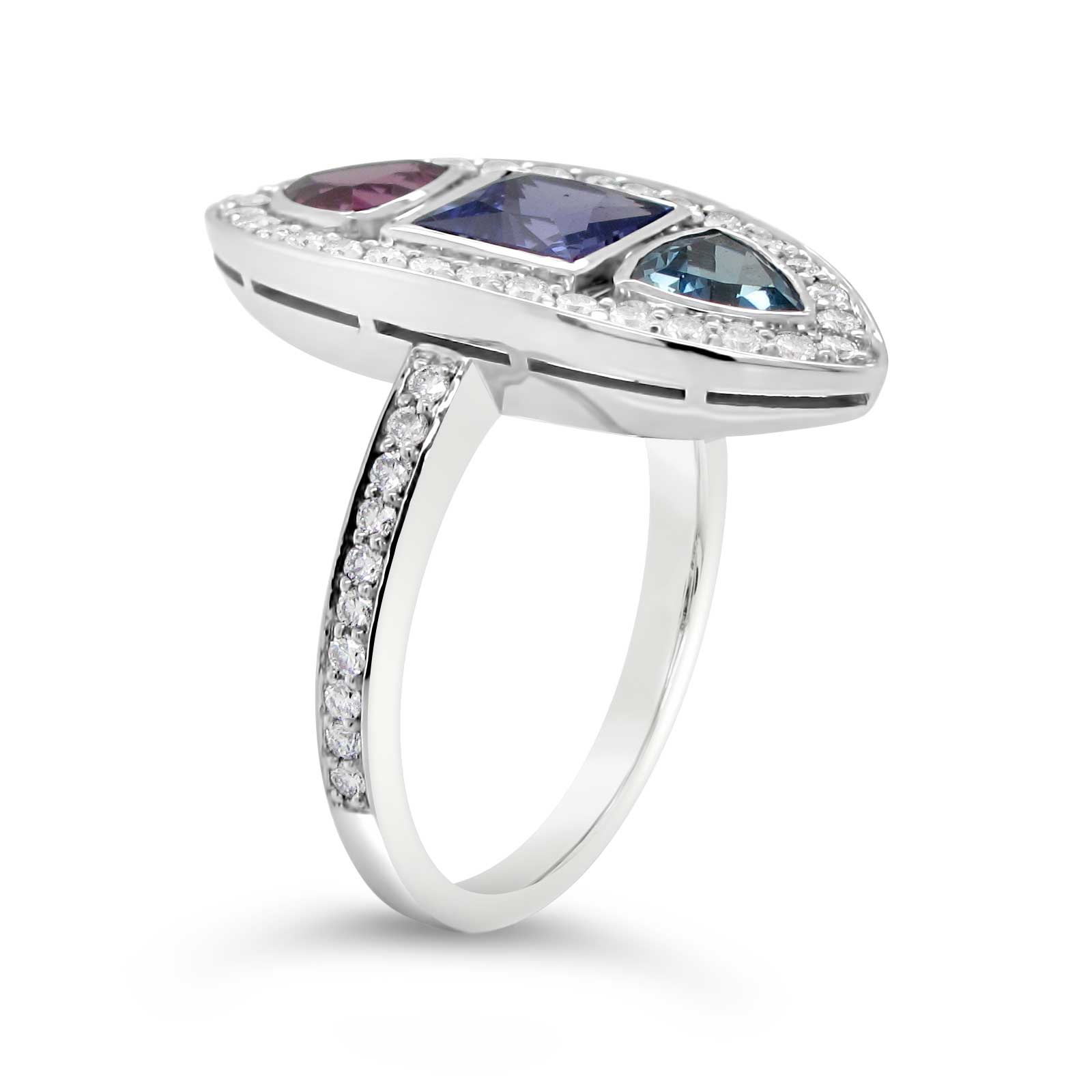 Tanzanite and Garnets with a Diamond Halo