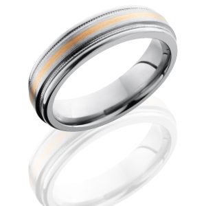 Titanium band with milgrain and rose gold inlay LB603
